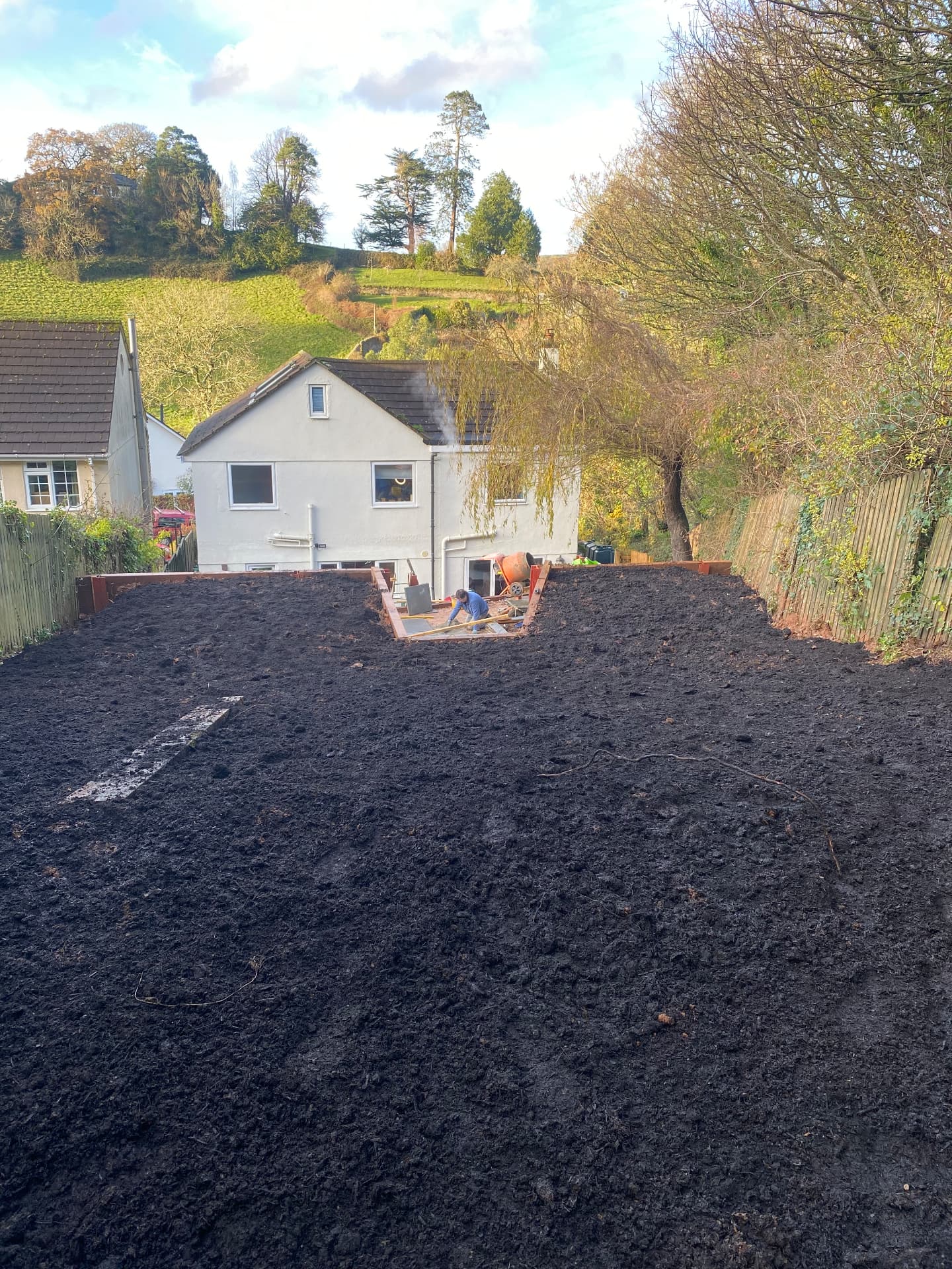 Compost spread across a new garden ready for turf